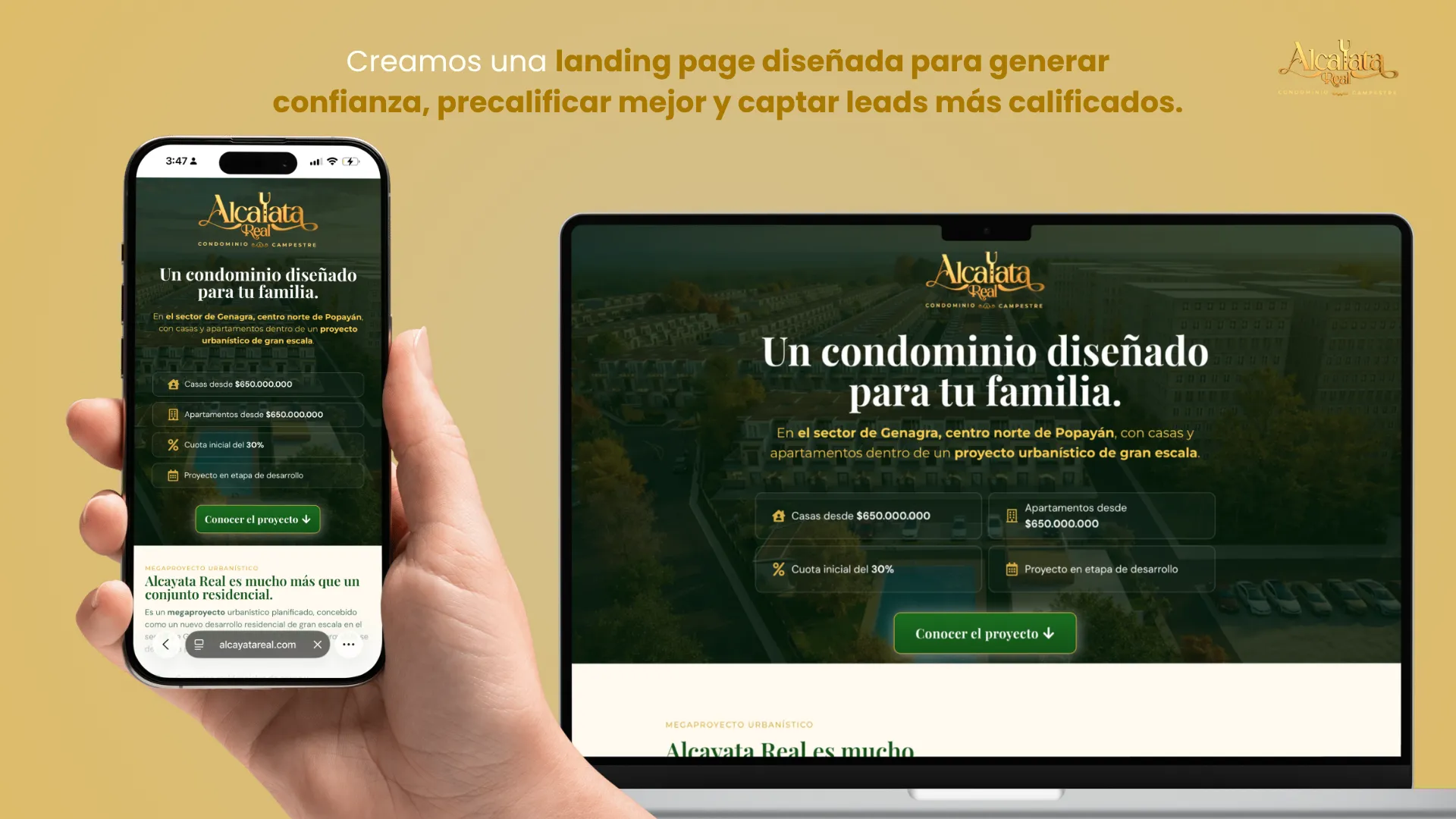 Caso de éxito de marketing inmobiliario para Alcayata Real en Popayán por MAD Agencia de marketing digital inmobiliario